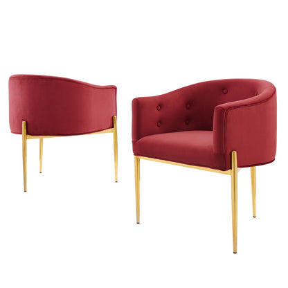 Savour Tufted Performance Velvet Accent Chairs - Set of 2, Velvet, Metal Steel, Red, 21109
