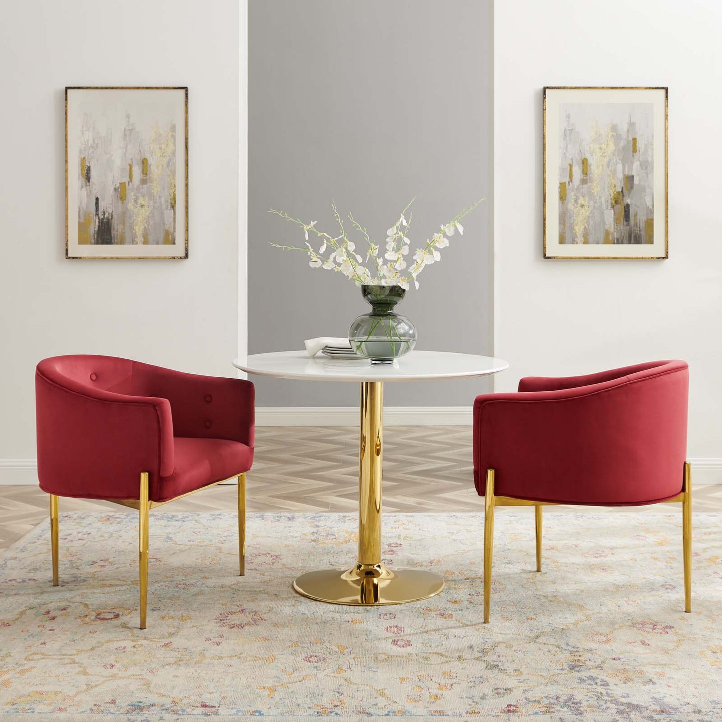 Savour Tufted Performance Velvet Accent Chairs - Set of 2, Velvet, Metal Steel, Red, 21109