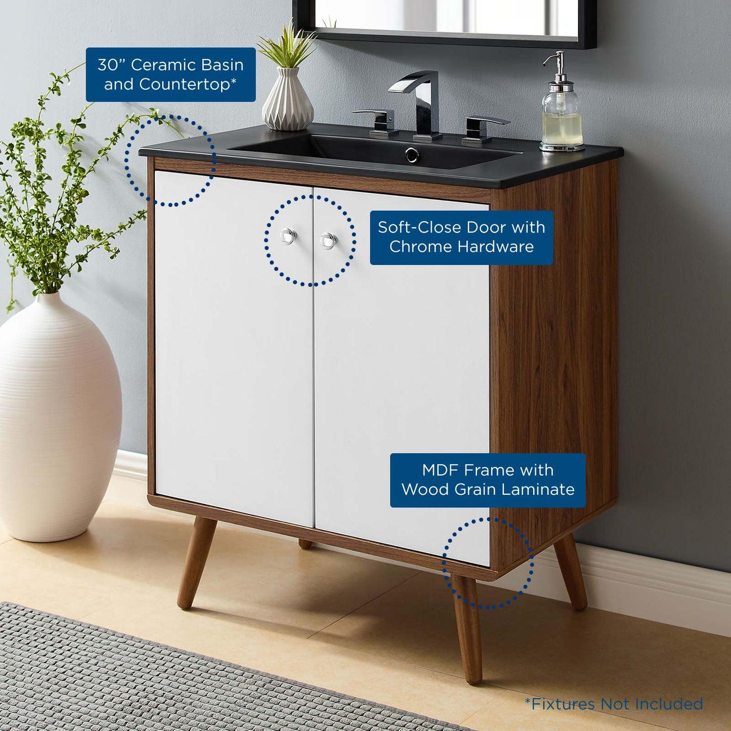 Transmit 30" Bathroom Vanity, Wood, Brown Walnut Black, 21113