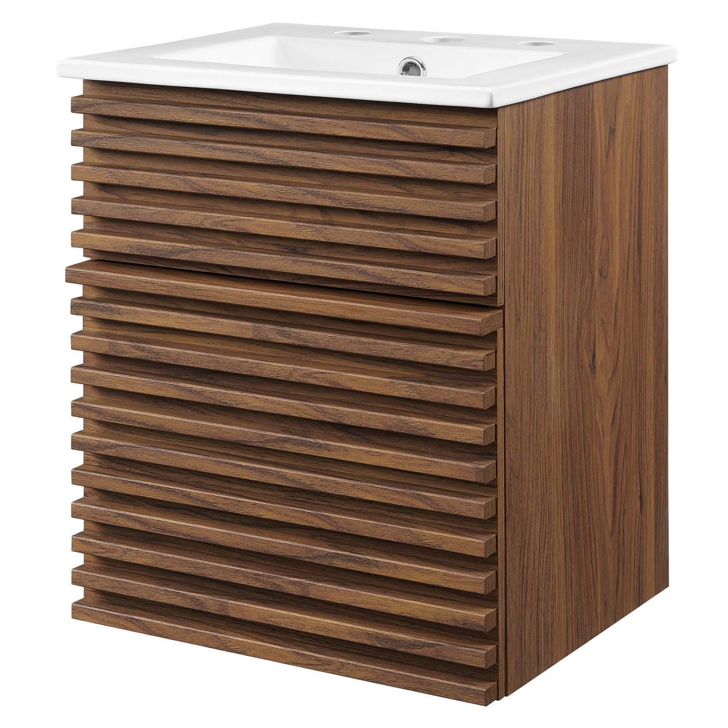 Render 18" Wall-Mount Bathroom Vanity, Wood, Brown Walnut White, 21116