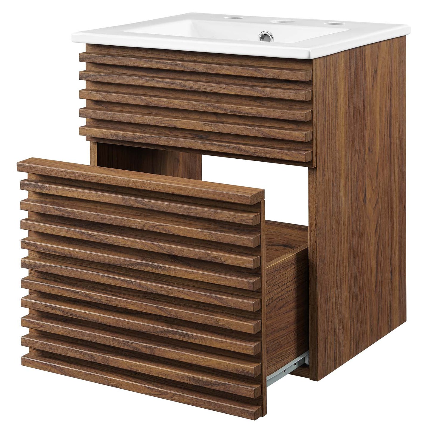 Render 18" Wall-Mount Bathroom Vanity, Wood, Brown Walnut White, 21116