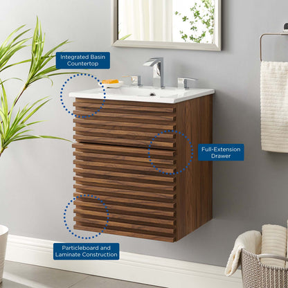 Render 18" Wall-Mount Bathroom Vanity, Wood, Brown Walnut White, 21116