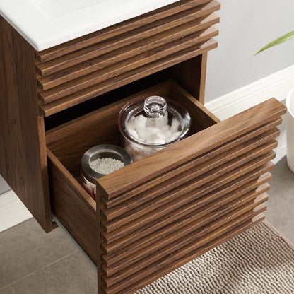 Render 18" Wall-Mount Bathroom Vanity, Wood, Brown Walnut White, 21116