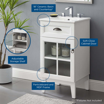 Isle 18" Bathroom Vanity Cabinet, Wood, White, 23161