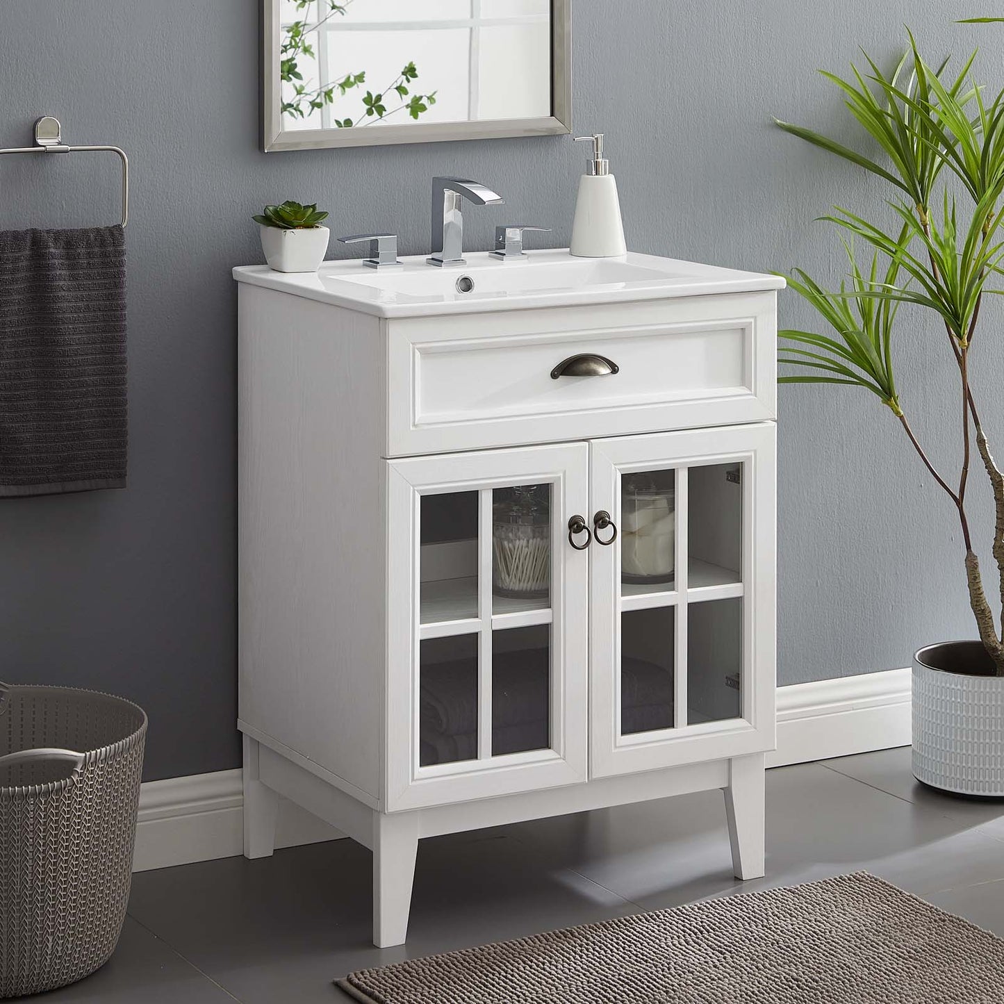 Isle 24" Bathroom Vanity Cabinet, Wood, White, 23326