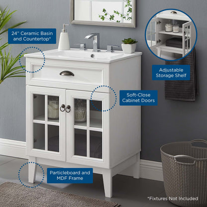 Isle 24" Bathroom Vanity Cabinet, Wood, White, 23326