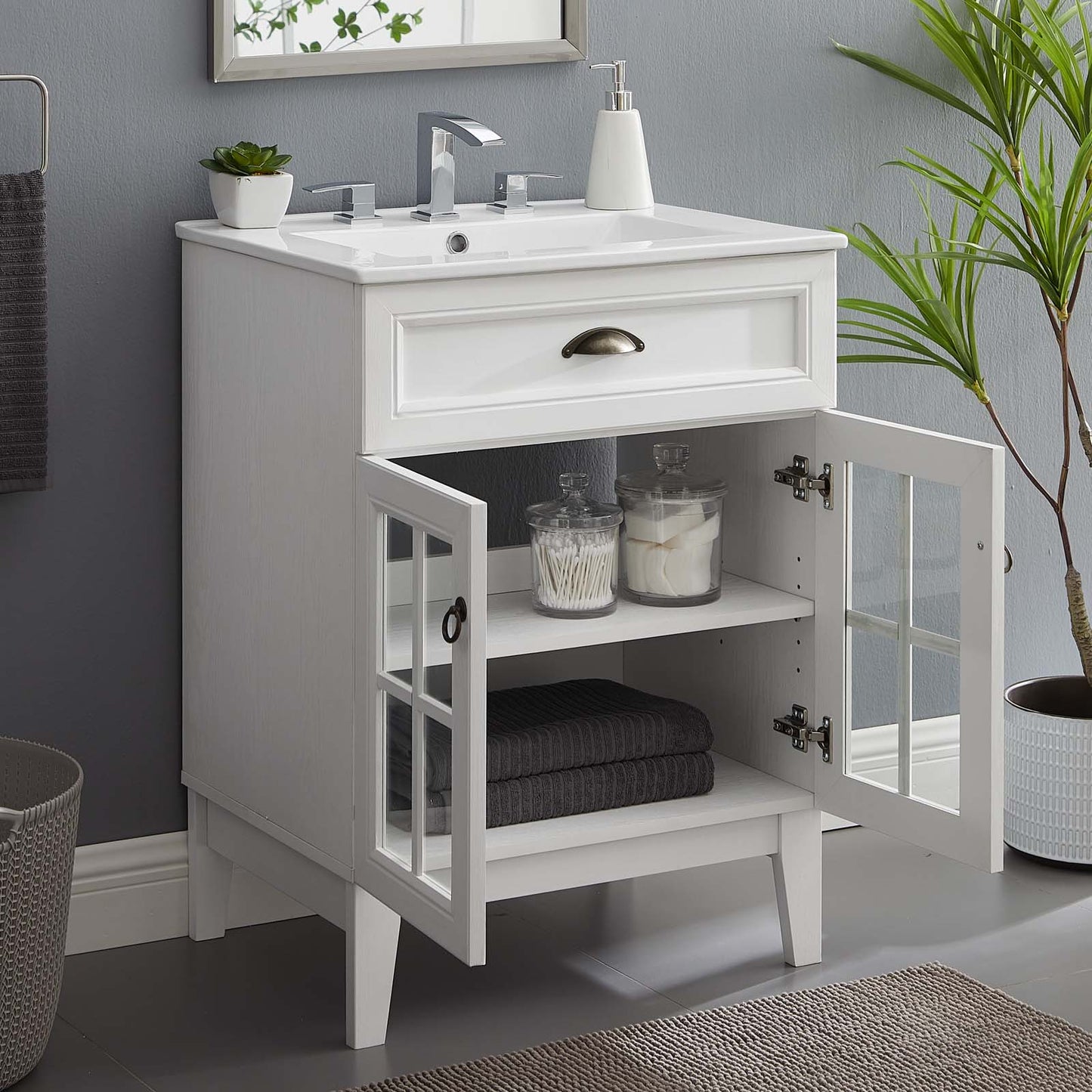 Isle 24" Bathroom Vanity Cabinet, Wood, White, 23326