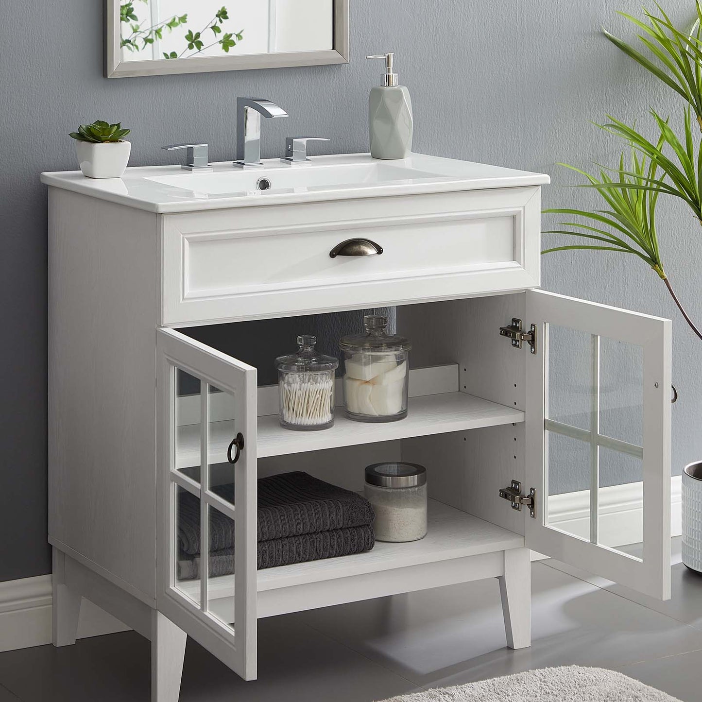 Isle 30" Bathroom Vanity Cabinet, Wood, White, 23609