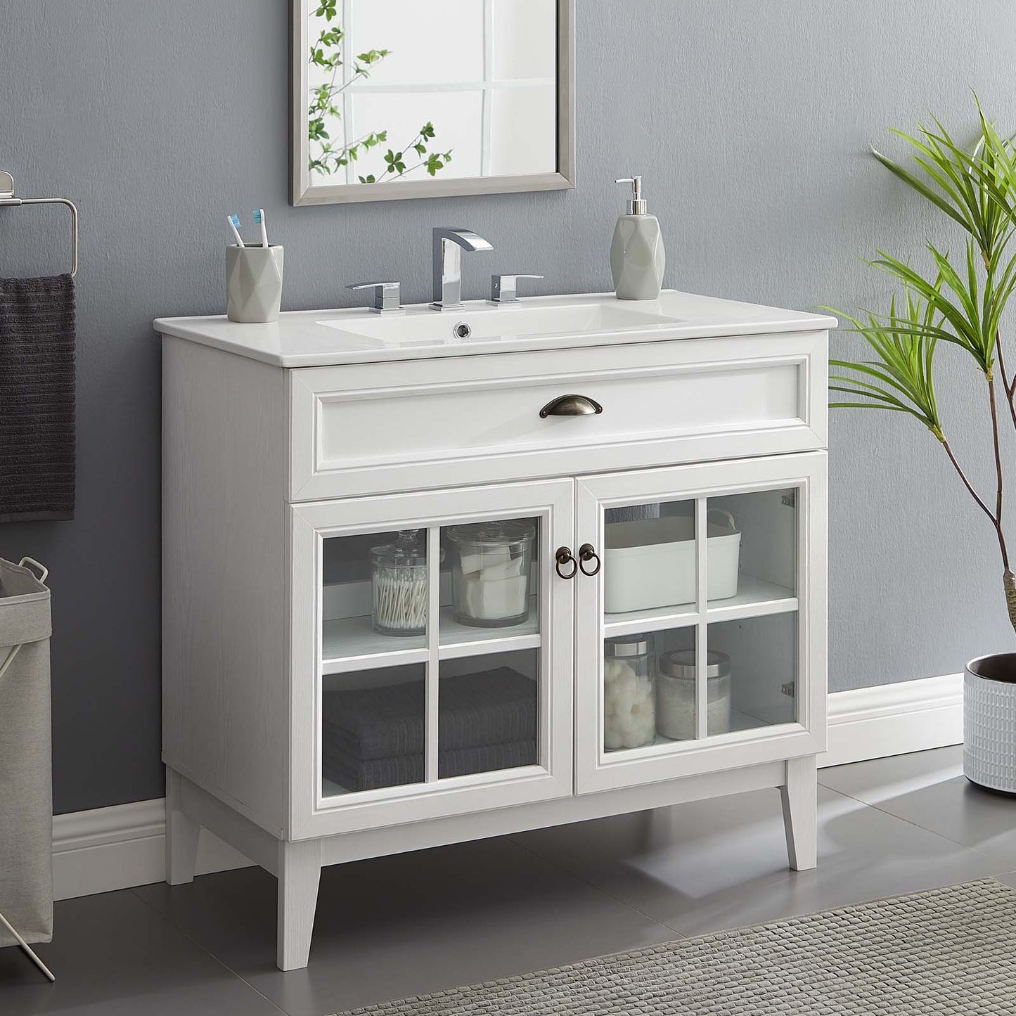 Isle 36" Bathroom Vanity Cabinet, Wood, White, 23372