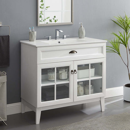 Isle 36" Bathroom Vanity Cabinet, Wood, White, 23372