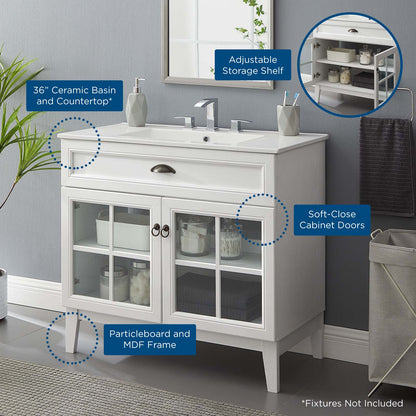 Isle 36" Bathroom Vanity Cabinet, Wood, White, 23372