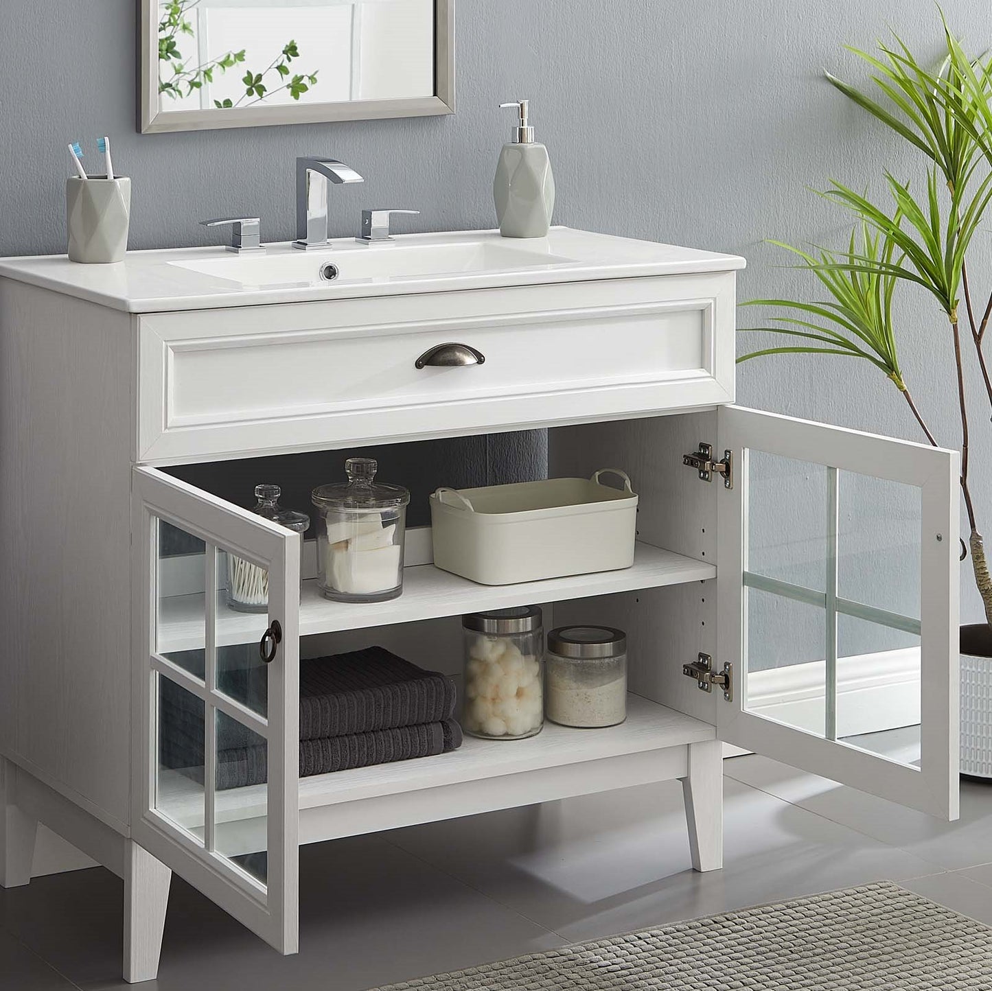Isle 36" Bathroom Vanity Cabinet, Wood, White, 23372