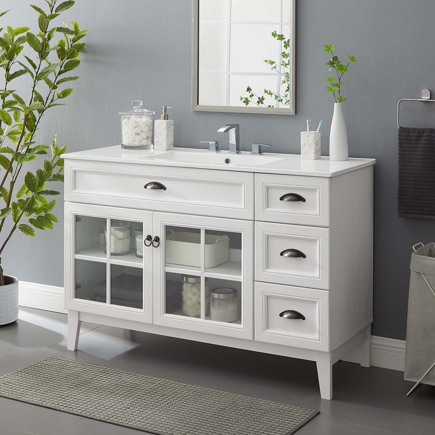 Isle 48" Bathroom Vanity Cabinet, Wood, White, 23601