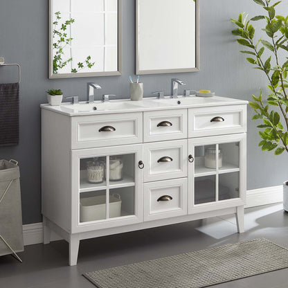 Isle 48" Double Bathroom Vanity Cabinet, Wood, White, 23602