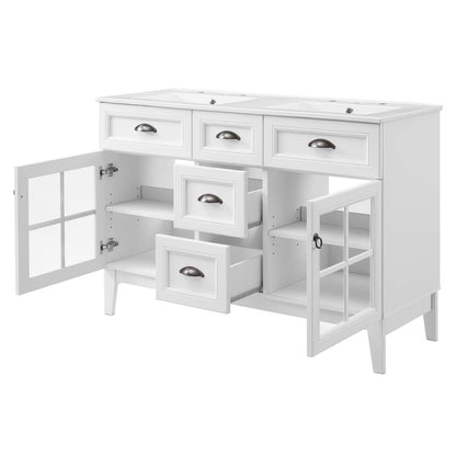 Isle 48" Double Bathroom Vanity Cabinet, Wood, White, 23602