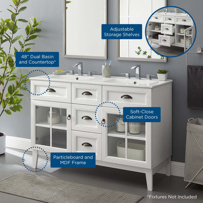 Isle 48" Double Bathroom Vanity Cabinet, Wood, White, 23602