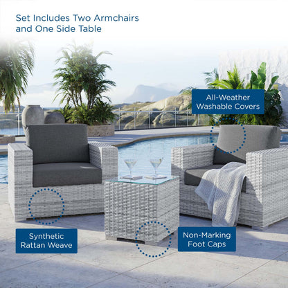 Convene 3-Piece Outdoor Patio Set, Rattan, Wicker, Grey Gray, 21120