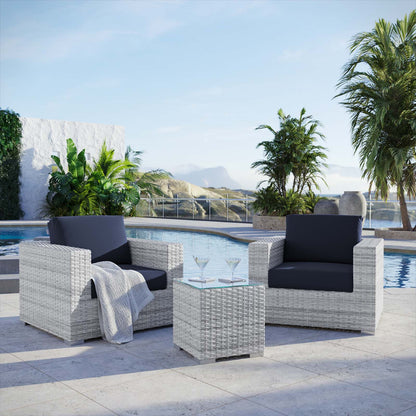 Convene 3-Piece Outdoor Patio Set, Rattan, Wicker, Light Grey Gray Blue Navy, 21123
