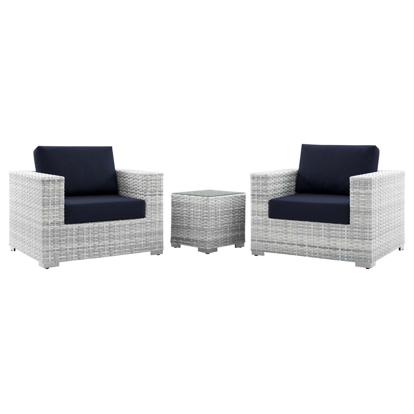 Convene 3-Piece Outdoor Patio Set, Rattan, Wicker, Light Grey Gray Blue Navy, 21123