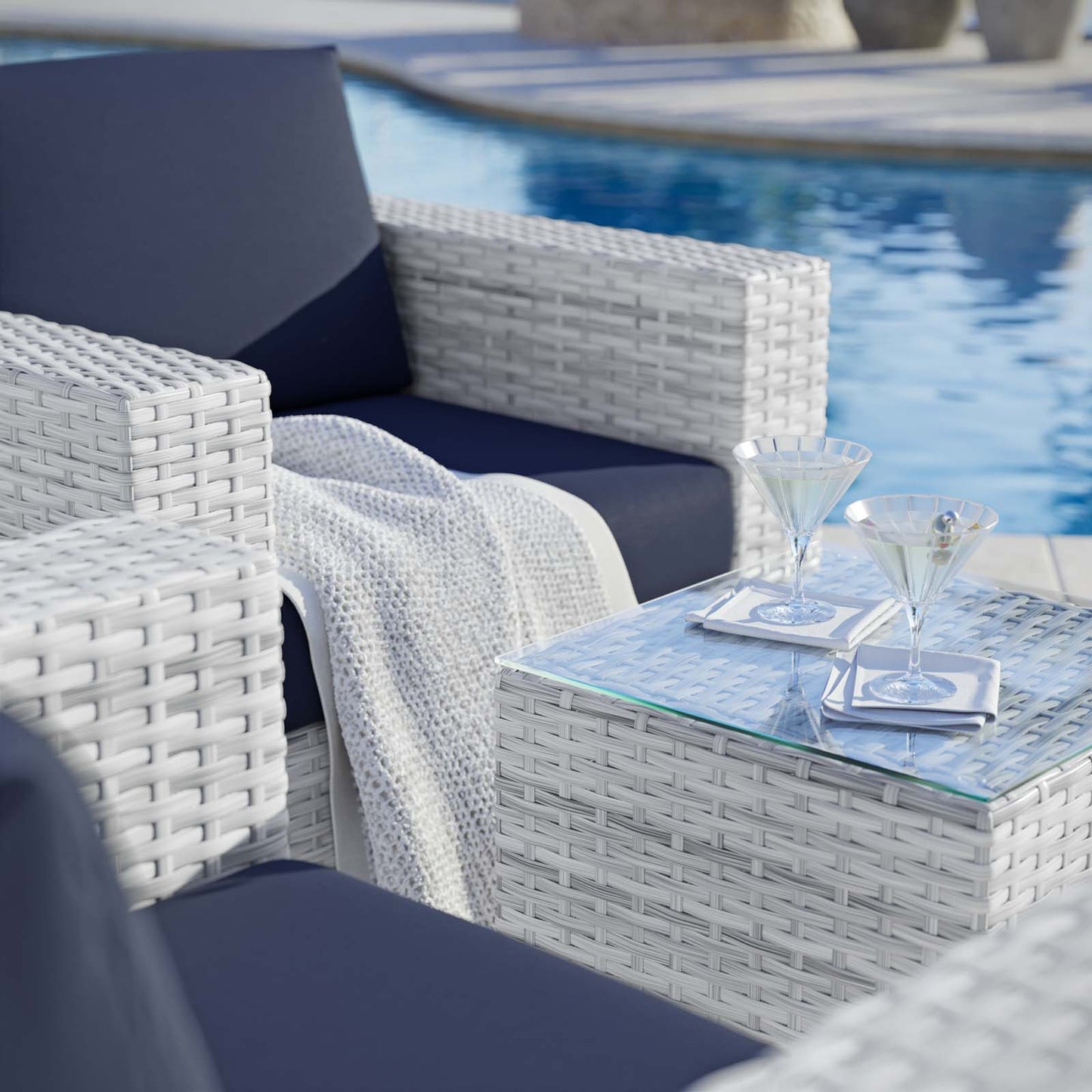 Convene 3-Piece Outdoor Patio Set, Rattan, Wicker, Light Grey Gray Blue Navy, 21123