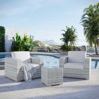 Convene 3-Piece Outdoor Patio Set, Rattan, Wicker, Light Grey Gray White, 21124