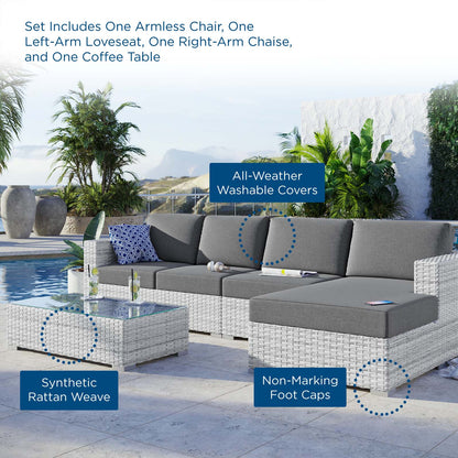 Convene 4-Piece Outdoor Patio Sectional Set, Rattan, Wicker, Grey Gray, 21125