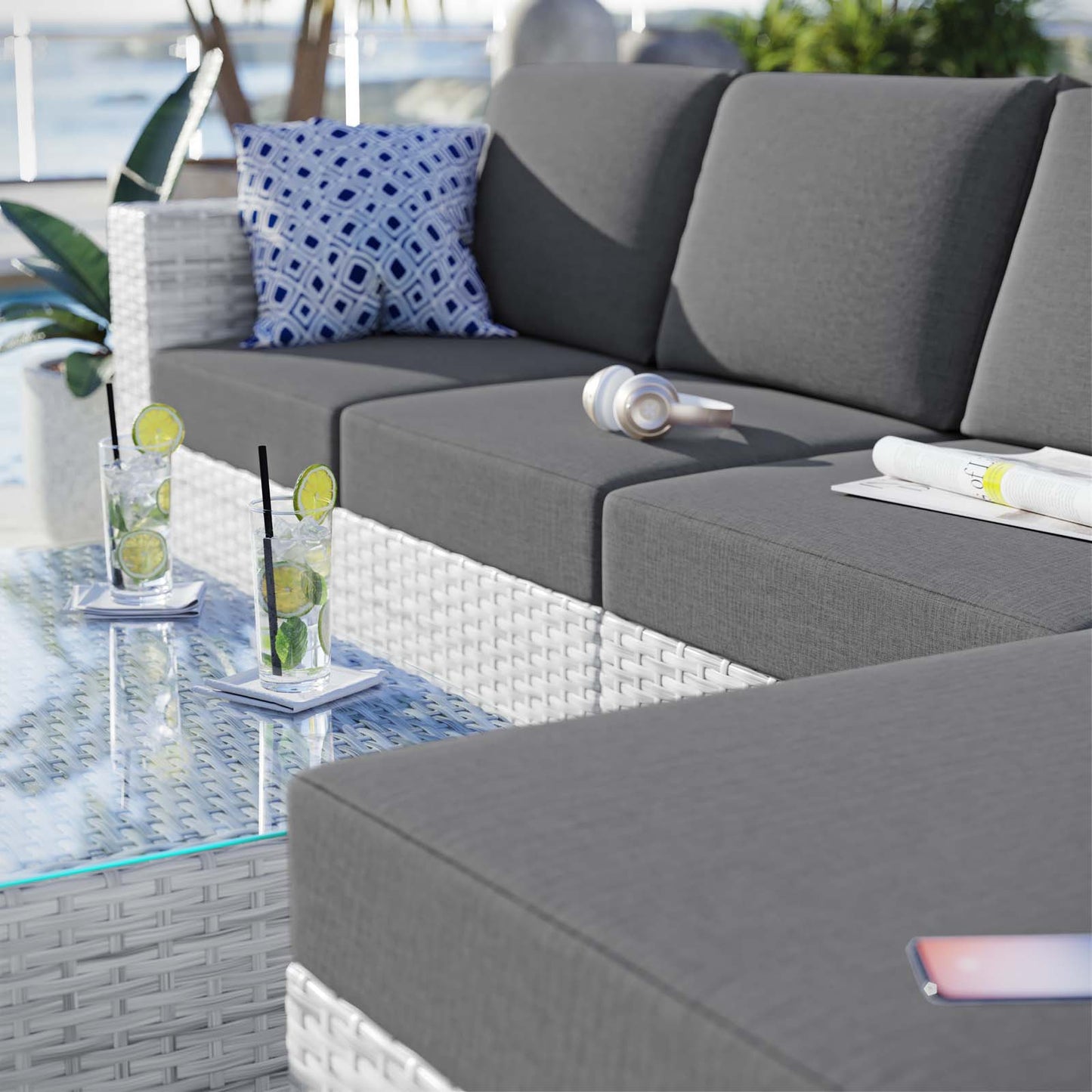 Convene 4-Piece Outdoor Patio Sectional Set, Rattan, Wicker, Grey Gray, 21125