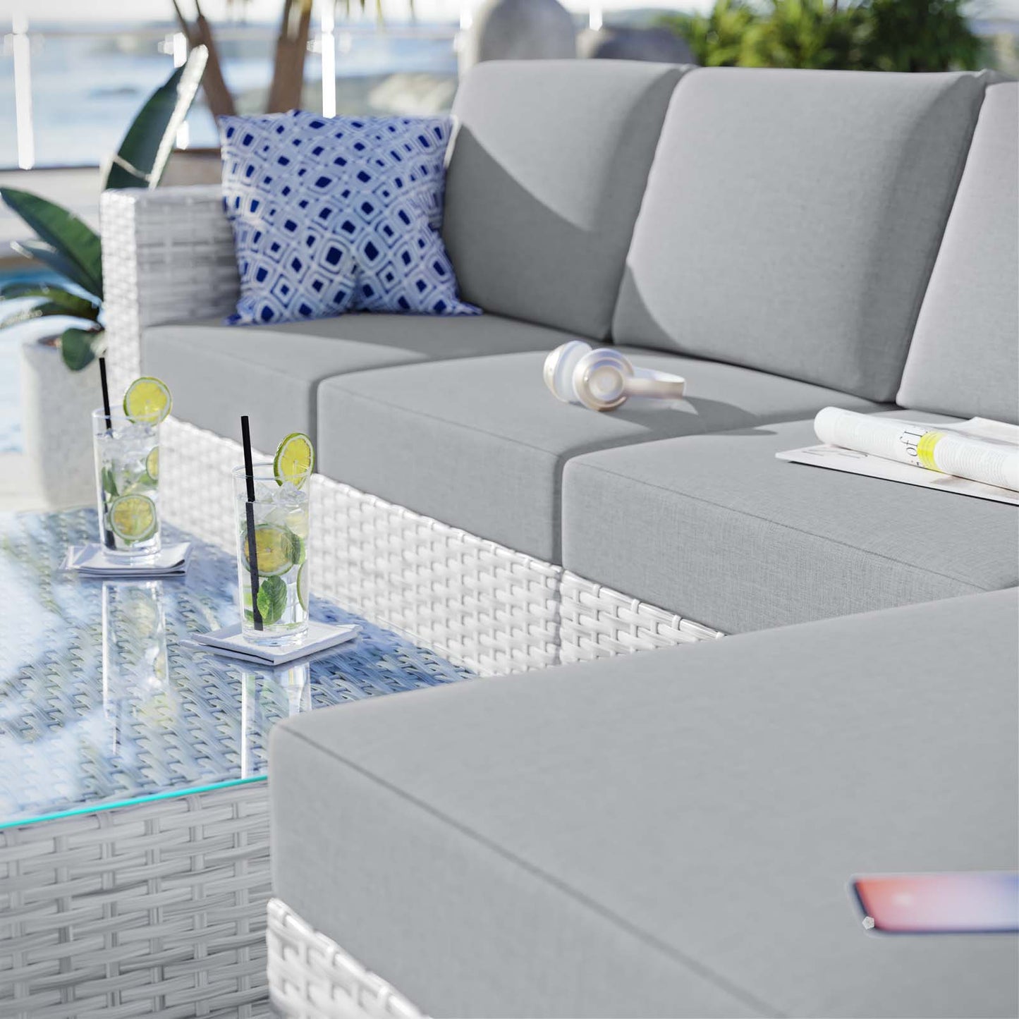 Convene 4-Piece Outdoor Patio Sectional Set, Rattan, Wicker, Grey Gray, 21126