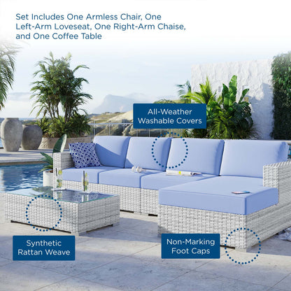 Convene 4-Piece Outdoor Patio Sectional Set, Rattan, Wicker, Light Grey Gray Light Blue, 21127