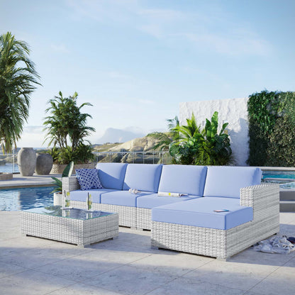 Convene 4-Piece Outdoor Patio Sectional Set, Rattan, Wicker, Light Grey Gray Light Blue, 21127