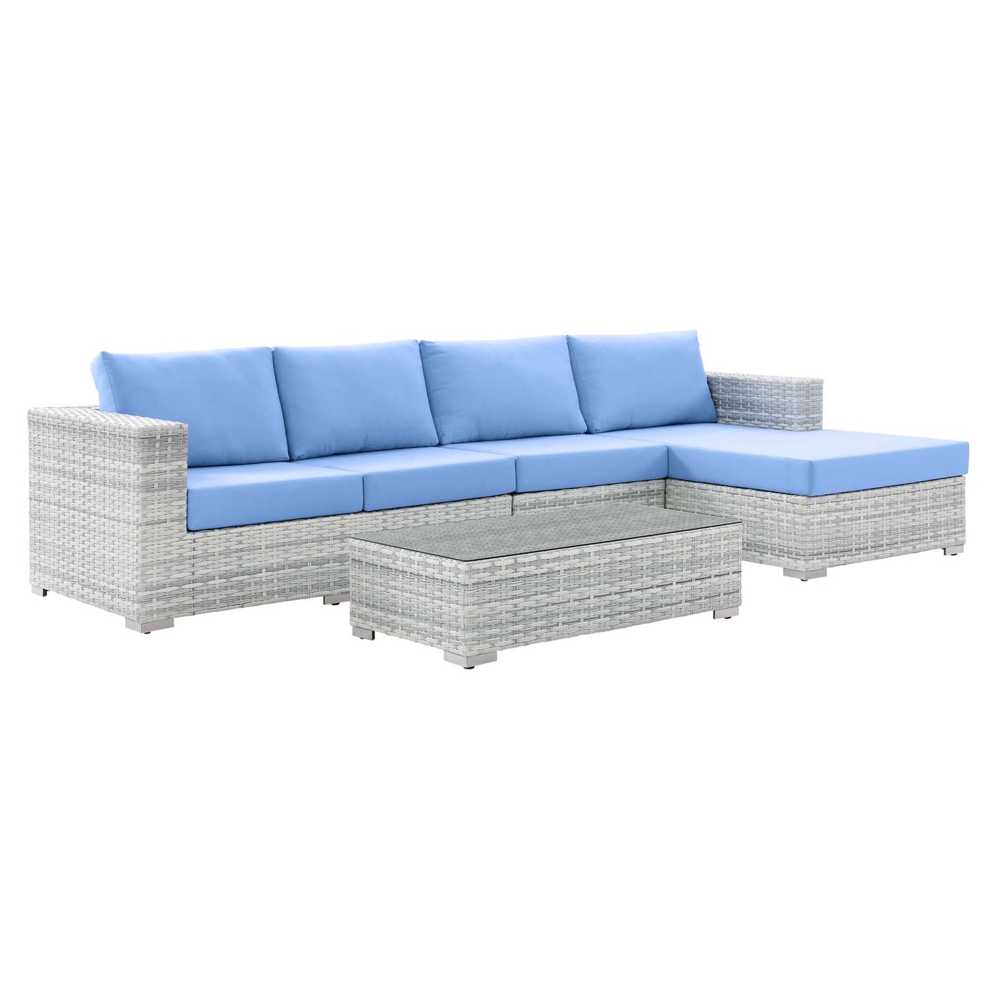 Convene 4-Piece Outdoor Patio Sectional Set, Rattan, Wicker, Light Grey Gray Light Blue, 21127