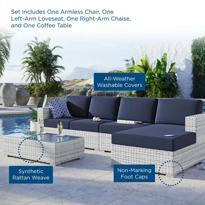 Convene 4-Piece Outdoor Patio Sectional Set, Rattan, Wicker, Light Grey Gray Blue Navy, 21128