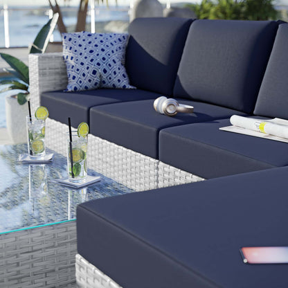 Convene 4-Piece Outdoor Patio Sectional Set, Rattan, Wicker, Light Grey Gray Blue Navy, 21128
