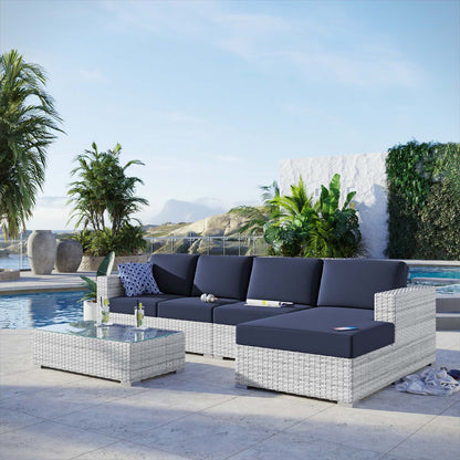 Convene 4-Piece Outdoor Patio Sectional Set, Rattan, Wicker, Light Grey Gray Blue Navy, 21128