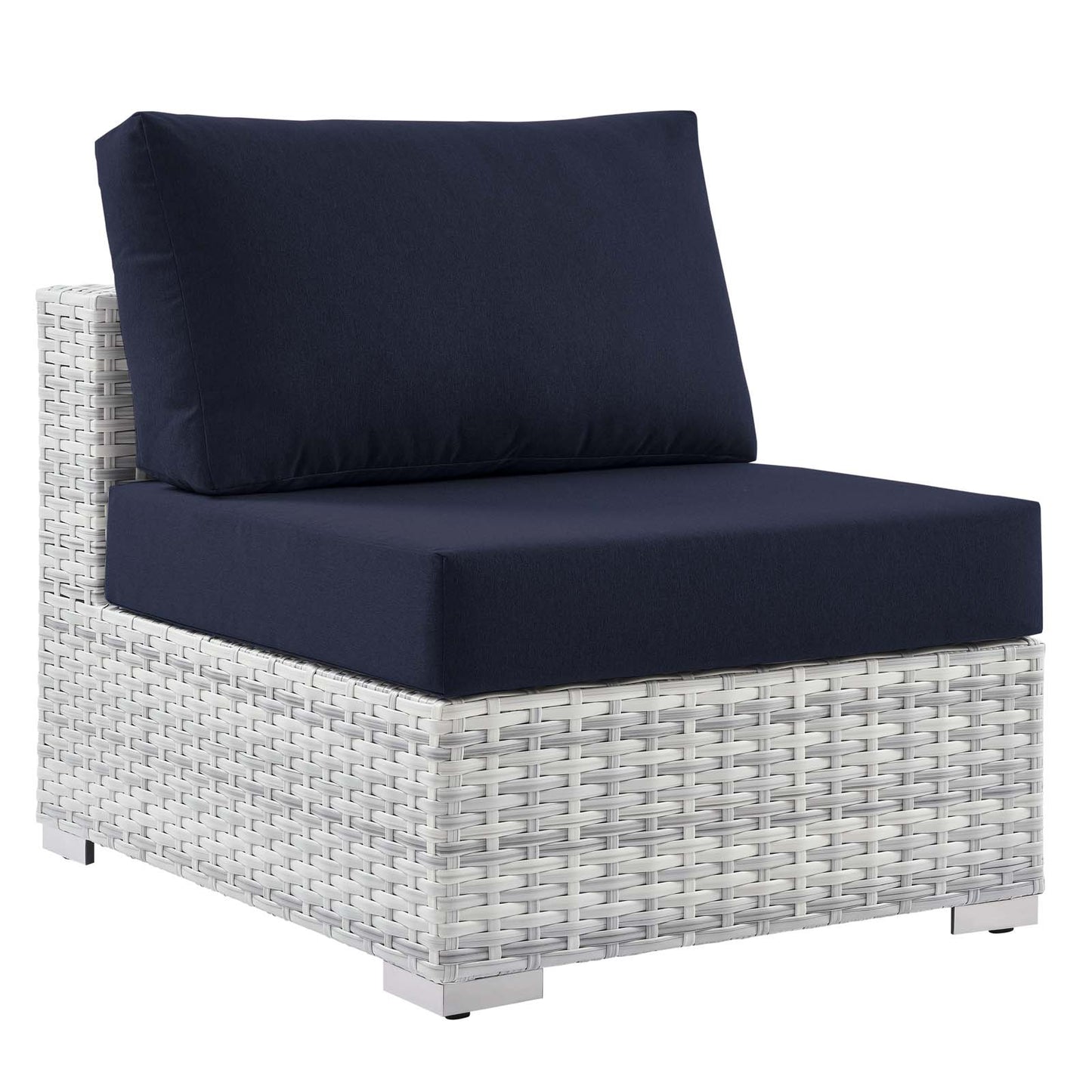 Convene 4-Piece Outdoor Patio Sectional Set, Rattan, Wicker, Light Grey Gray Blue Navy, 21128