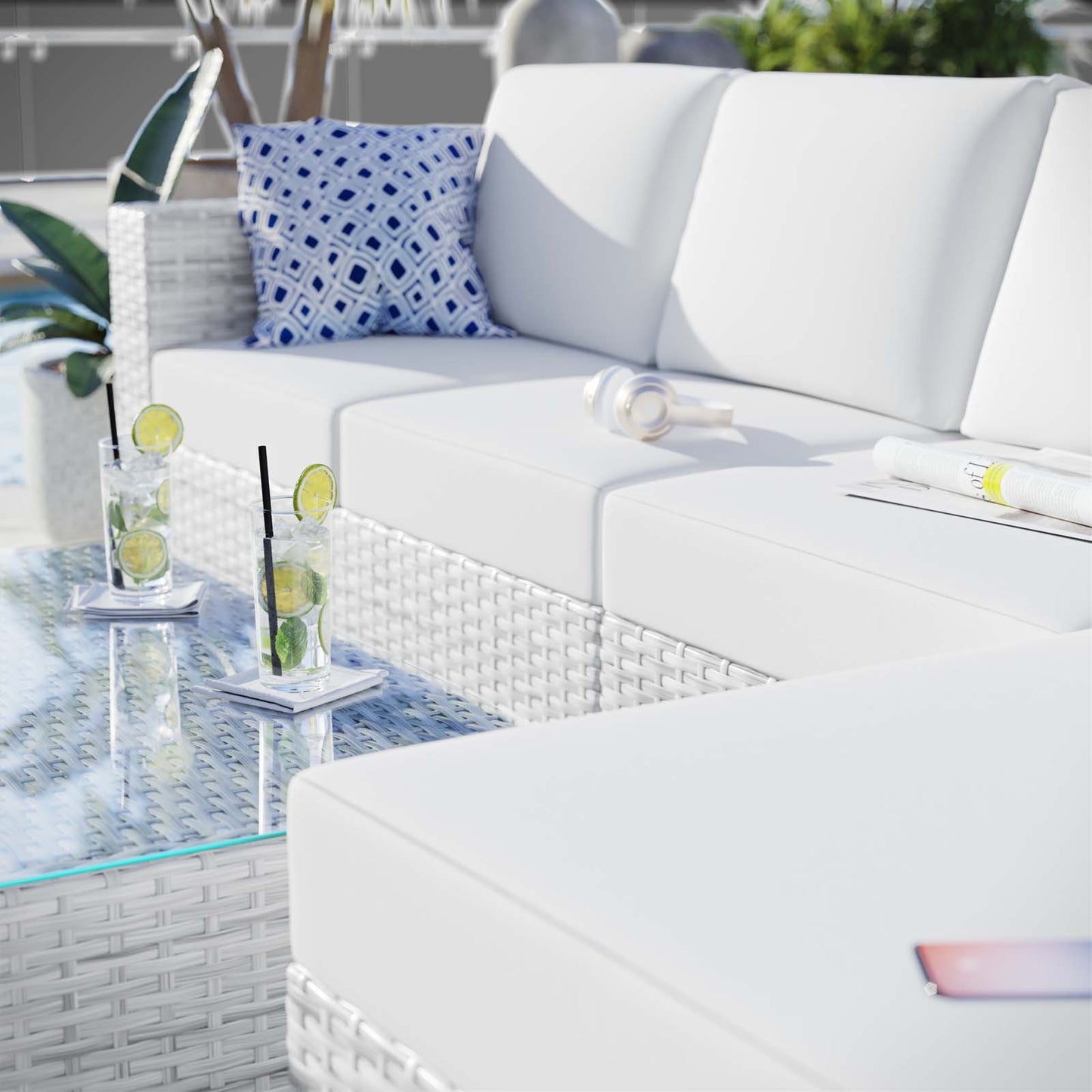 Convene 4-Piece Outdoor Patio Sectional Set, Rattan, Wicker, Light Grey Gray White, 21129