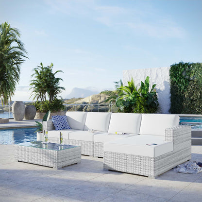 Convene 4-Piece Outdoor Patio Sectional Set, Rattan, Wicker, Light Grey Gray White, 21129