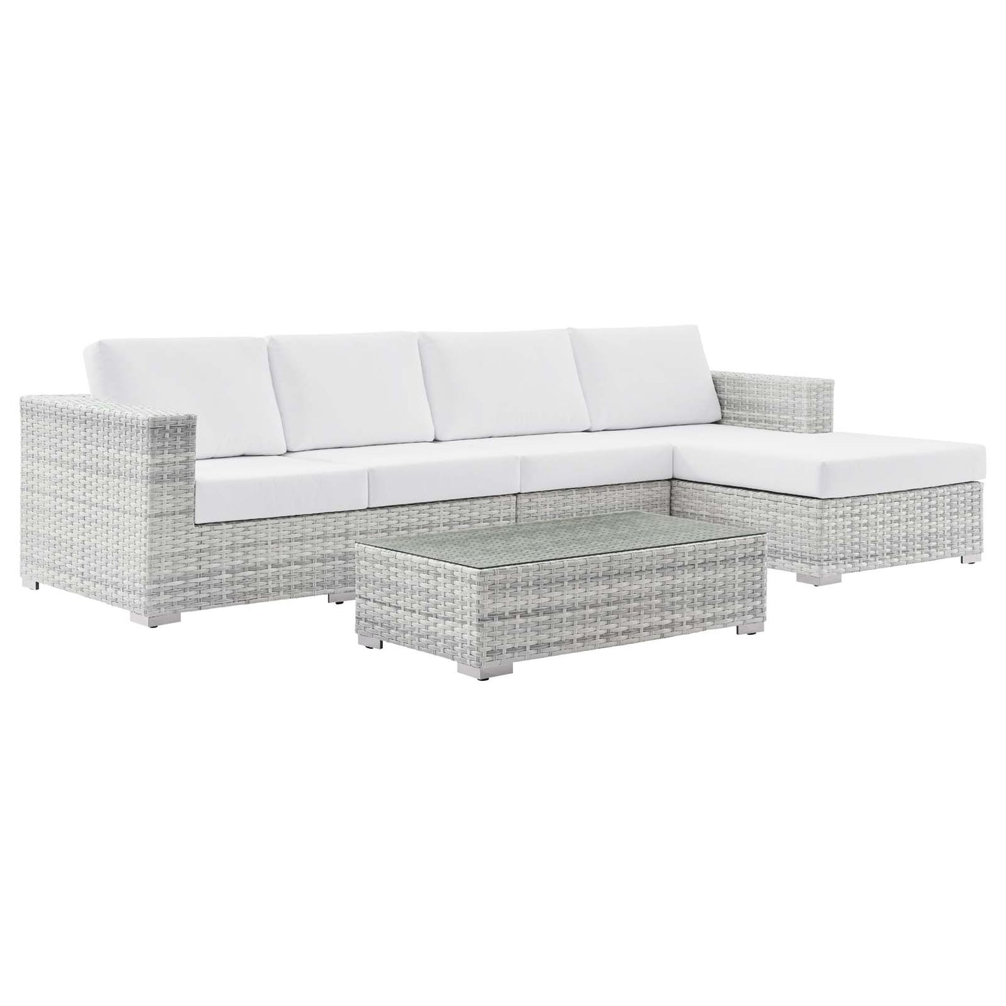 Convene 4-Piece Outdoor Patio Sectional Set, Rattan, Wicker, Light Grey Gray White, 21129