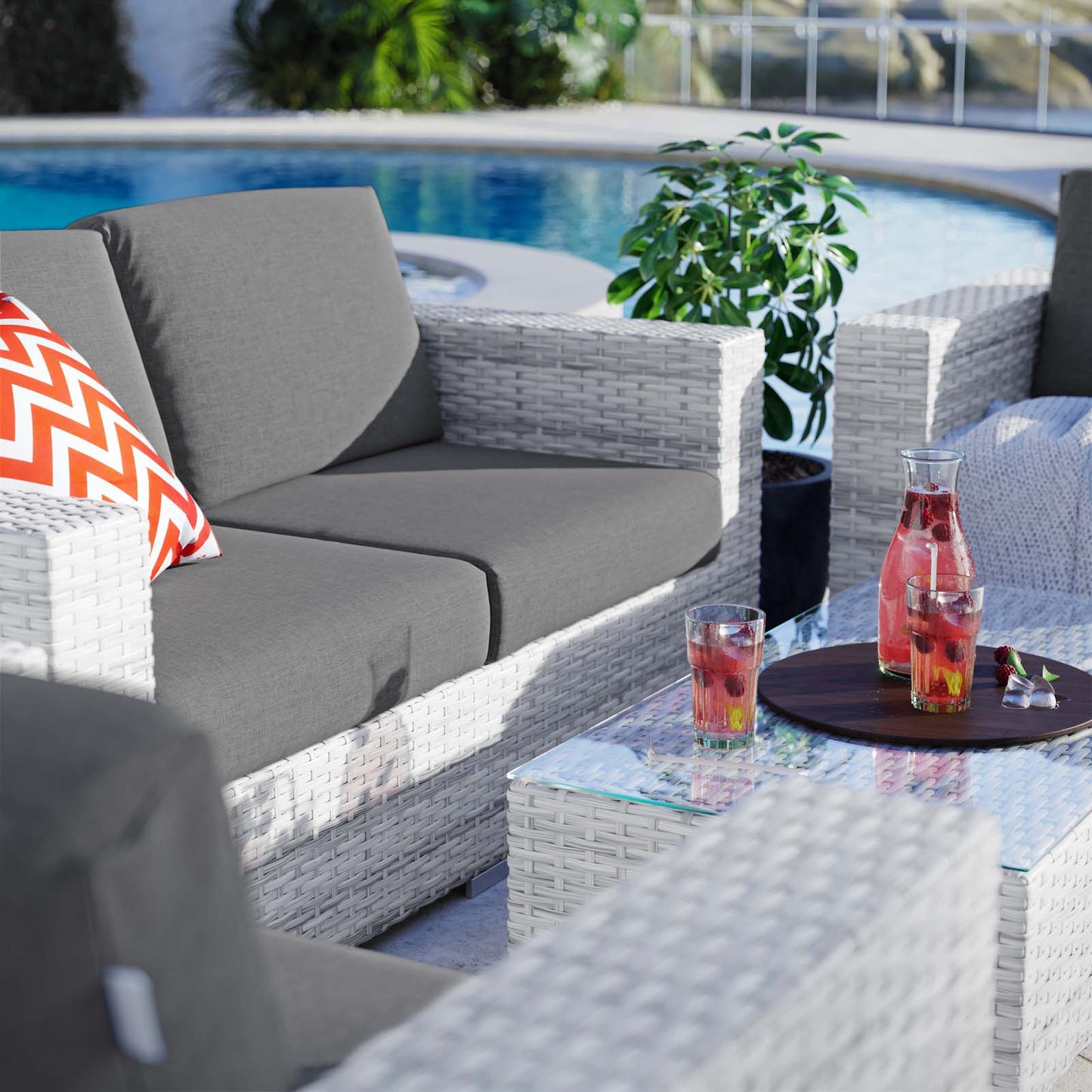 Convene 4-Piece Outdoor Patio Set, Rattan, Wicker, Grey Gray, 21130
