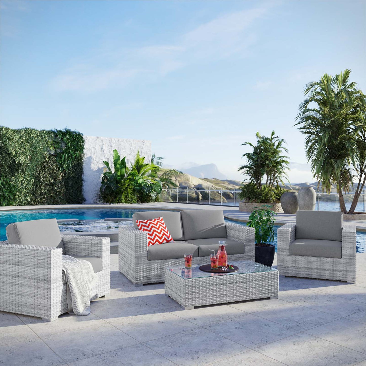 Convene 4-Piece Outdoor Patio Set, Rattan, Wicker, Grey Gray, 21131