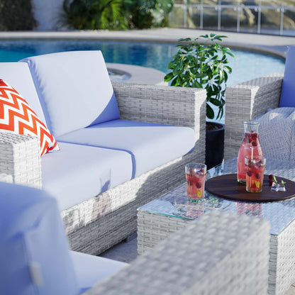 Convene 4-Piece Outdoor Patio Set, Rattan, Wicker, Light Grey Gray Light Blue, 21132
