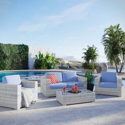 Convene 4-Piece Outdoor Patio Set, Rattan, Wicker, Light Grey Gray Light Blue, 21132