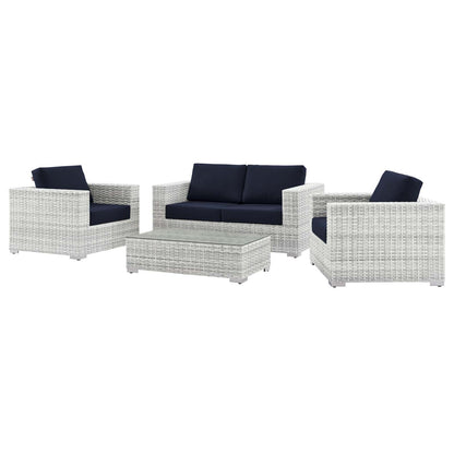 Convene 4-Piece Outdoor Patio Set, Rattan, Wicker, Light Grey Gray Blue Navy, 21133