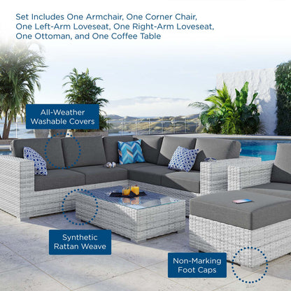 Convene 6-Piece Outdoor Patio Sectional Set, Rattan, Wicker, Grey Gray, 21135