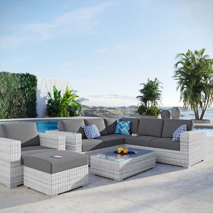 Convene 6-Piece Outdoor Patio Sectional Set, Rattan, Wicker, Grey Gray, 21135