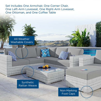 Convene 6-Piece Outdoor Patio Sectional Set, Rattan, Wicker, Grey Gray, 21136