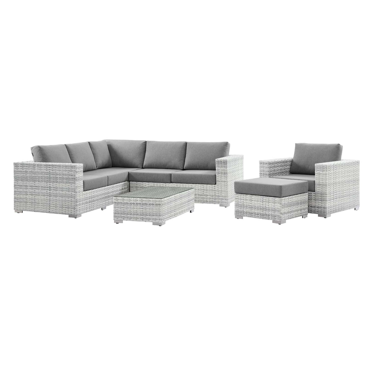 Convene 6-Piece Outdoor Patio Sectional Set, Rattan, Wicker, Grey Gray, 21136