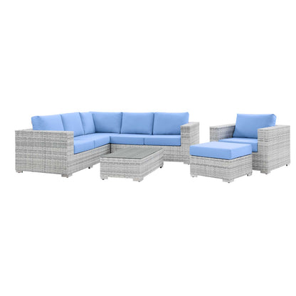 Convene 6-Piece Outdoor Patio Sectional Set, Rattan, Wicker, Light Grey Gray Light Blue, 21137