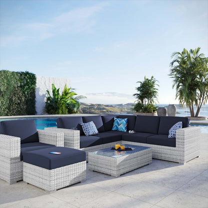 Convene 6-Piece Outdoor Patio Sectional Set, Rattan, Wicker, Light Grey Gray Blue Navy, 21138