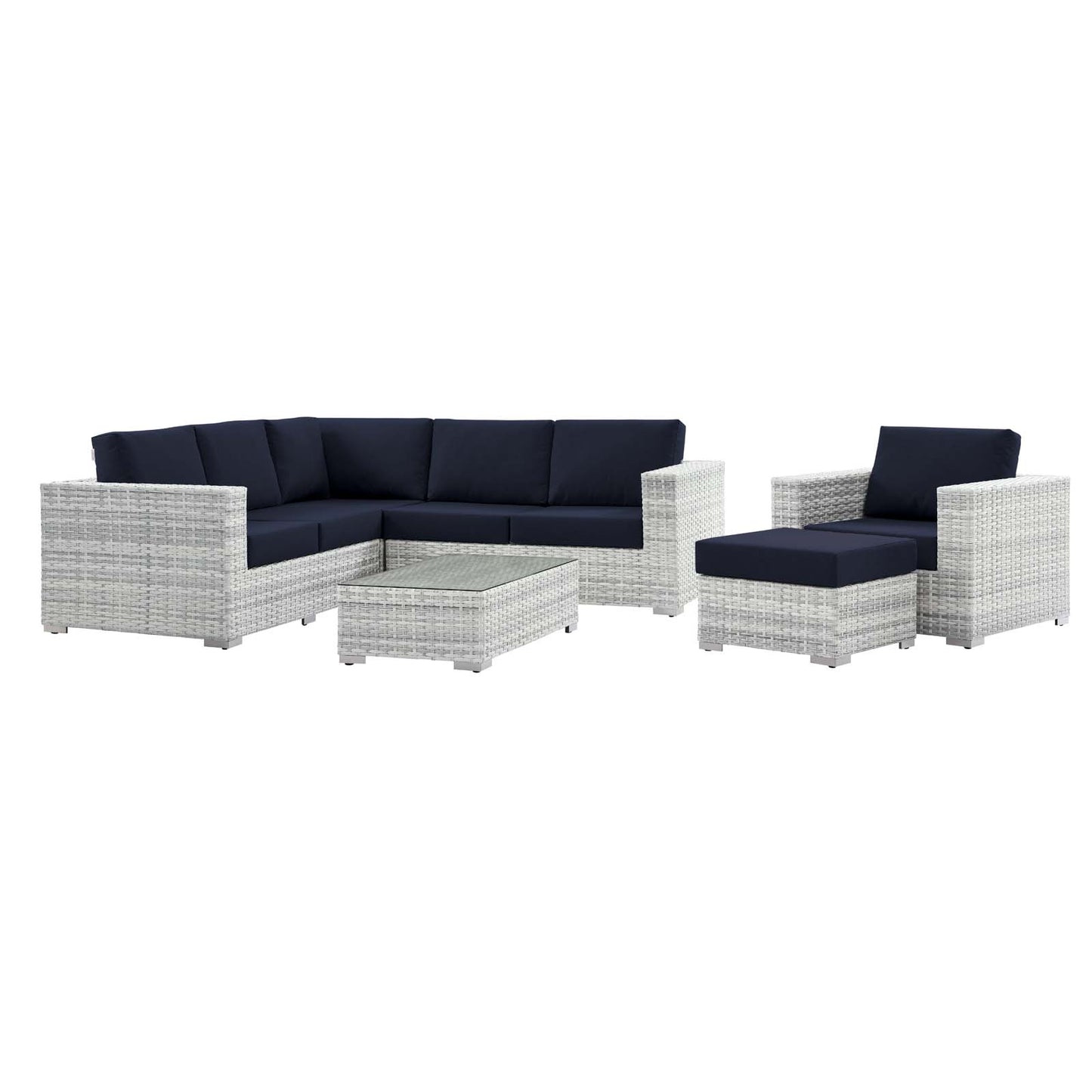 Convene 6-Piece Outdoor Patio Sectional Set, Rattan, Wicker, Light Grey Gray Blue Navy, 21138